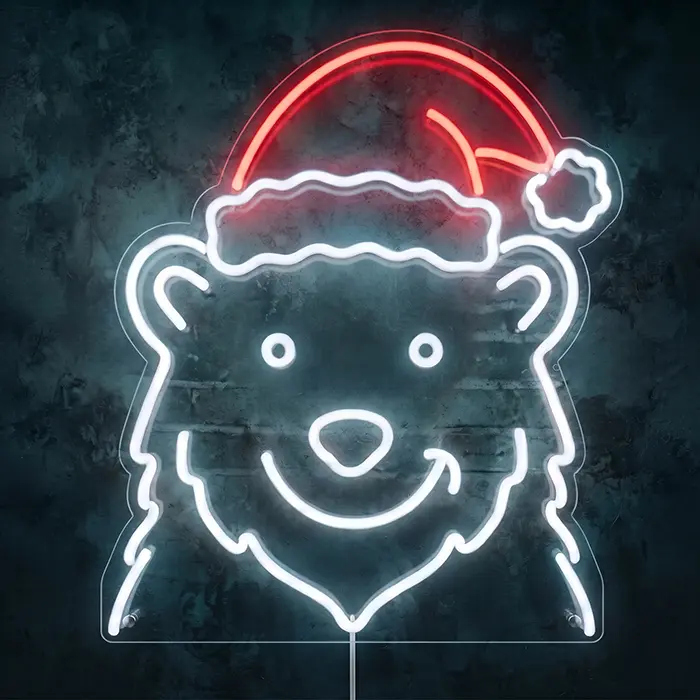 Eisbär mit Mütze Neon LED Schild – Dimmbar mit Fernbedienung | Weihnachtsdeko