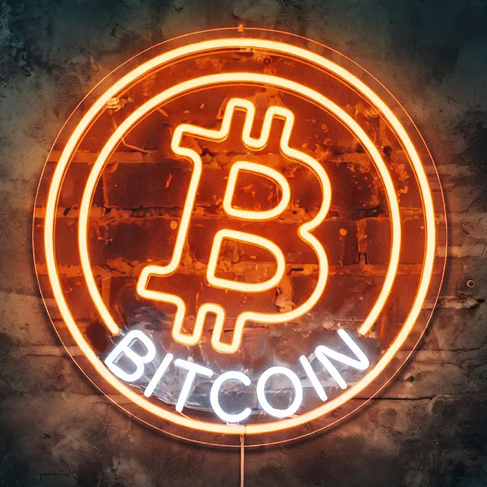 Bitcoin Orange XL Neon LED Schild – Dimmbar mit Fernbedienung | Krypto Trader Deko