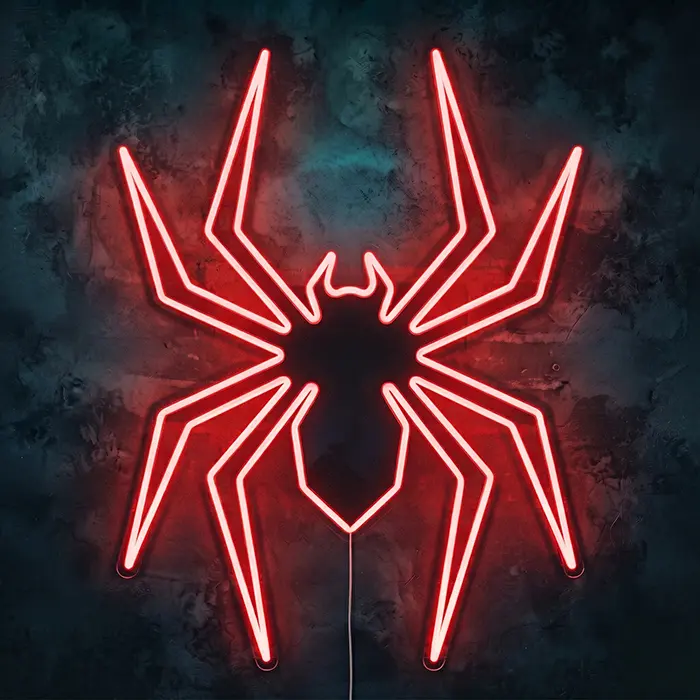 Schwarze Witwe Spinne Neon LED Schild – Dimmbar mit Fernbedienung | Halloween Deko