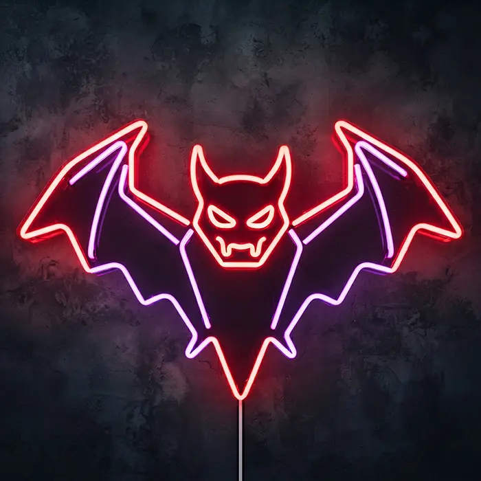 Blutsauger Fledermaus Neon LED Schild – Dimmbar mit Fernbedienung | Halloween Gothic Deko