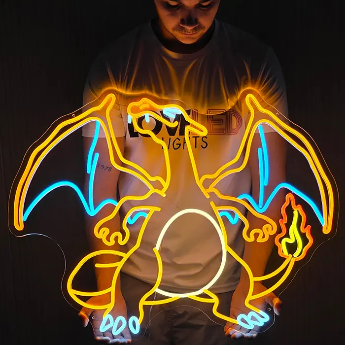 Pokémon Glurak Neon LED Schild – Dimmbar mit Fernbedienung | Pokémon Gaming Wanddeko
