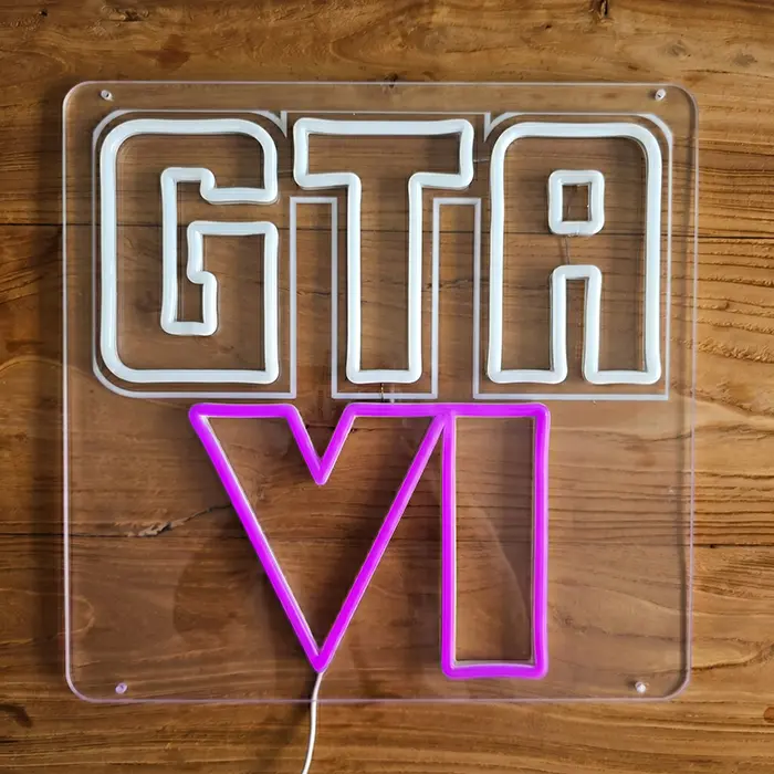 GTA 6 Fan Set Neon LED Schild – 2 Designs, UV-Druck & dimmbar | GTA VI Gaming Deko