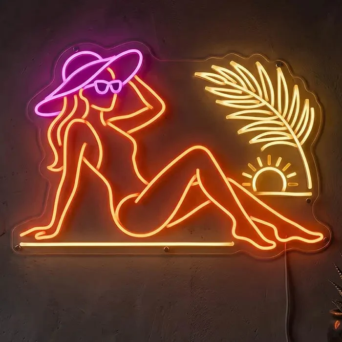 Golden Hour Beach Vibes Neon LED Schild – Dimmbar mit Fernbedienung | Sommer Deko