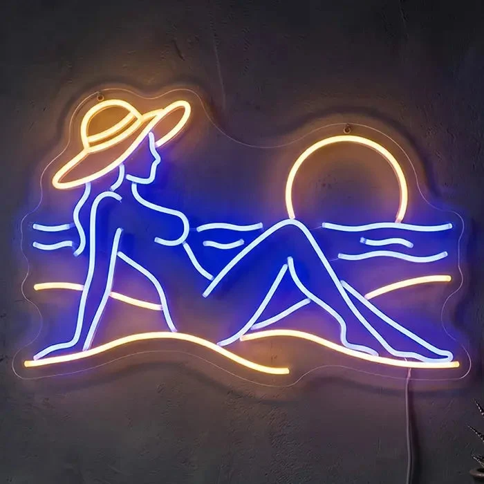 Blue Sunrise Beach Vibes Neon LED Schild – Dimmbar mit Fernbedienung | Sonnenuntergang Deko