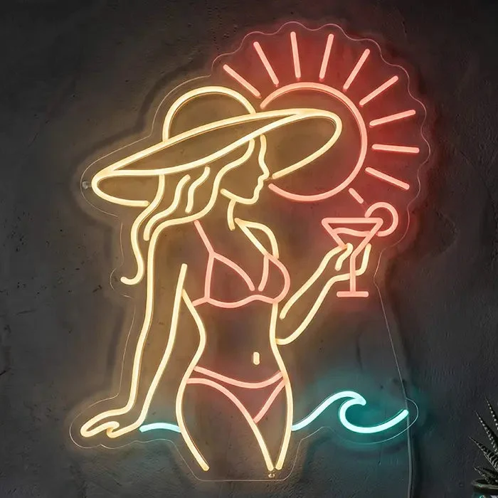 Beach Mood Beach Vibes Neon LED Schild – Dimmbar mit Fernbedienung | Strand Deko