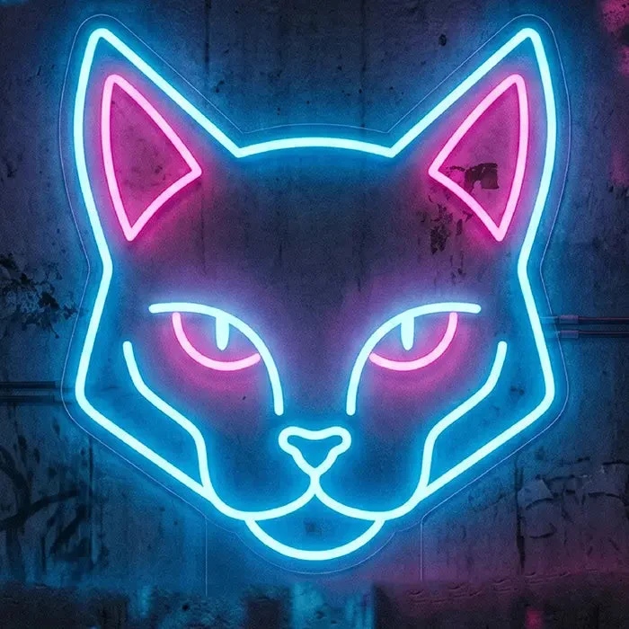 Cyber Cat Neon LED Schild – USB, dimmbar | Cyberpunk Schreibtisch Deko