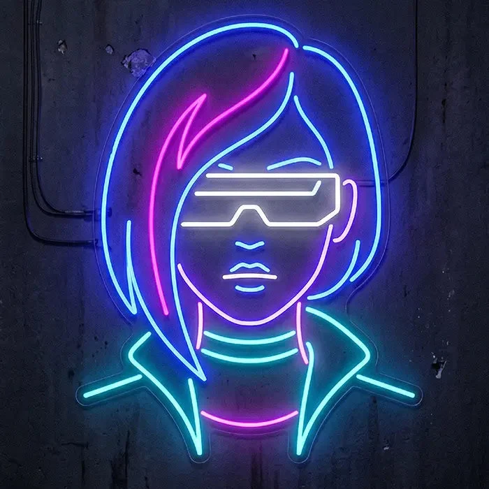 Cyber Girl Neon LED Schild – Dimmbar mit Fernbedienung | Cyberpunk Anime Deko
