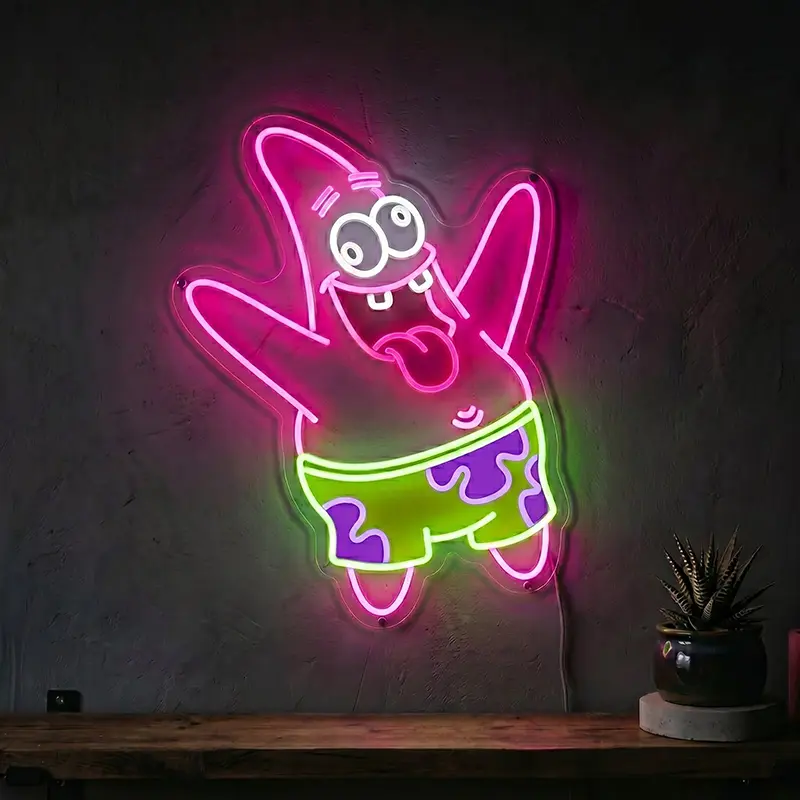 Crazy Star Neon LED Schild – USB, dimmbar | SpongeBob Wanddeko