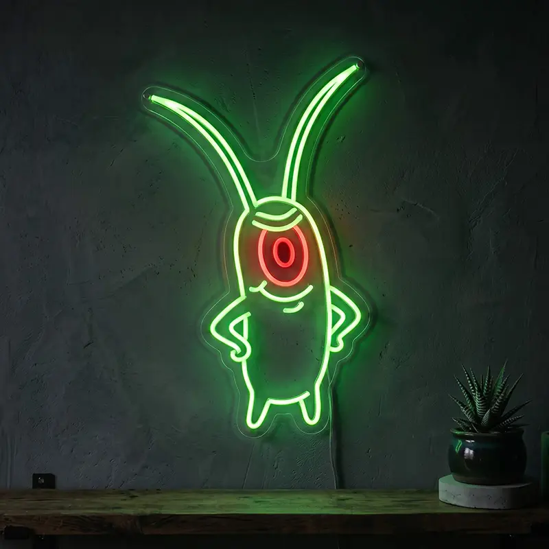 The Plankton Neon LED Schild – USB, dimmbar | SpongeBob Wanddeko