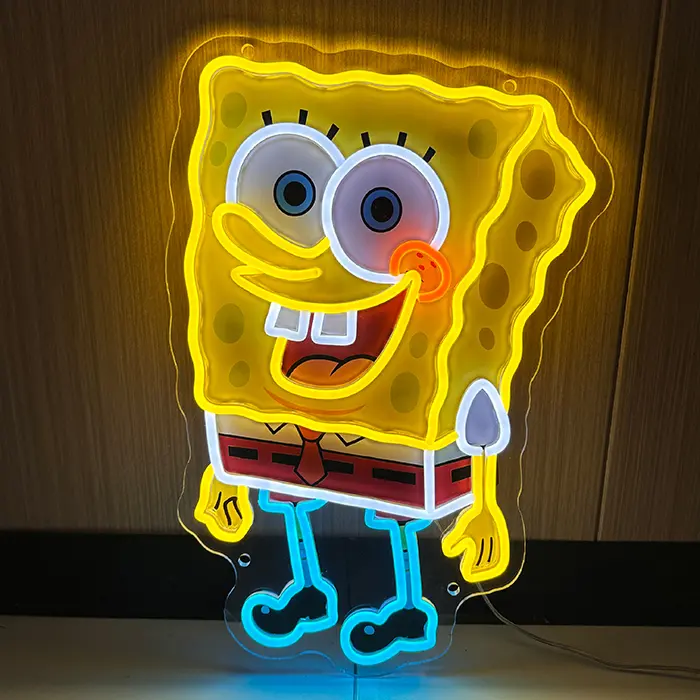 Schwammkopf UV-Druck Neon LED Schild – USB, dimmbar | SpongeBob Wanddeko