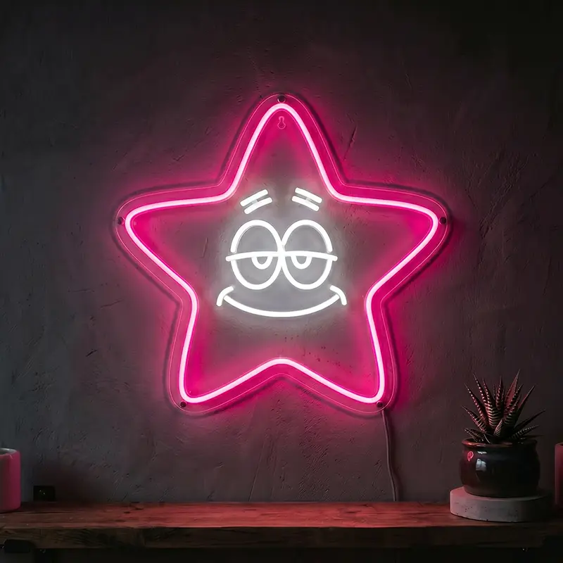 Happy Star Neon LED Schild – USB, dimmbar | SpongeBob Wanddeko
