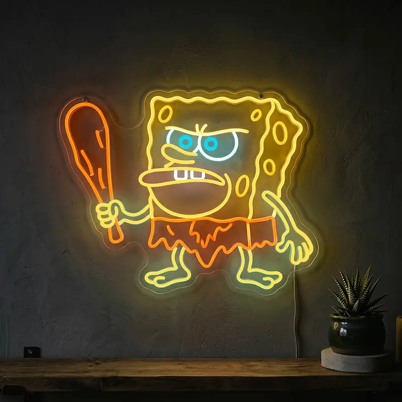 Neandertaler Bob Neon LED Schild – Dimmbar mit Fernbedienung | SpongeBob Wanddeko
