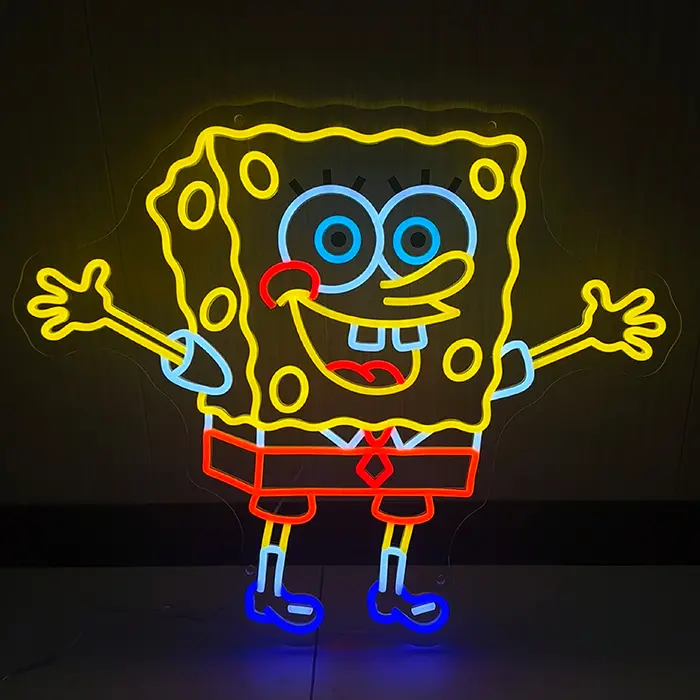 Happy Schwammkopf Neon LED Schild – Dimmbar mit Fernbedienung | SpongeBob Wanddeko