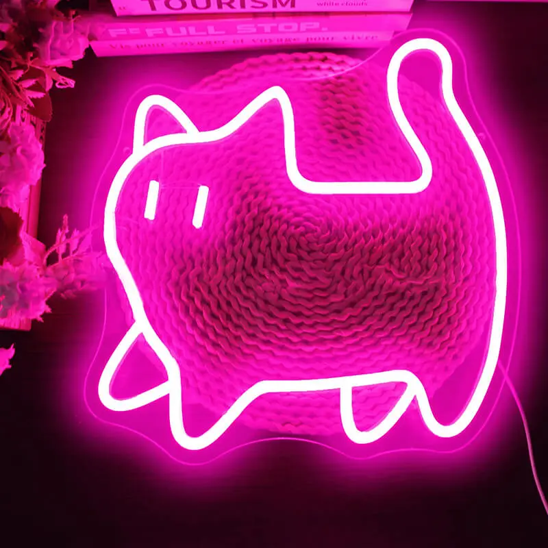 Pinke Katze Neon LED Schild – USB, dimmbar | Kawaii Wanddeko