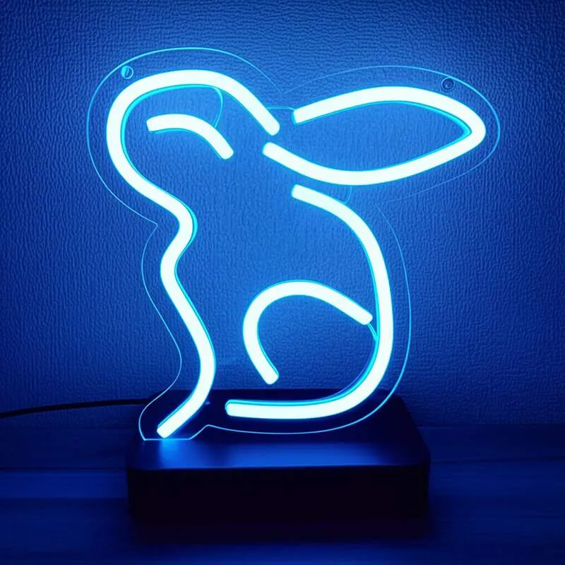 Blauer Hase Neon LED Schild – USB, dimmbar | Kinderzimmer Wanddeko