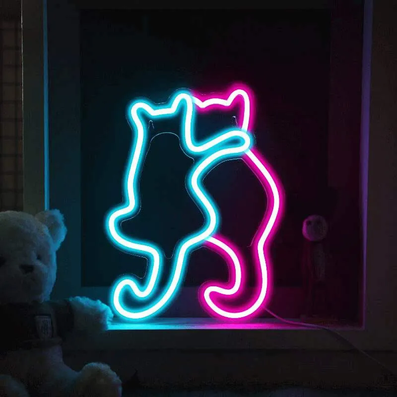 Katzenfreunde Neon LED Schild – USB, dimmbar | Katzenliebhaber Geschenk