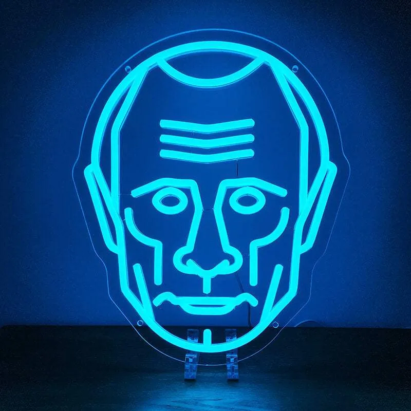 Putin Kopf Blau Neon LED Schild – USB, dimmbar | Pop Art Wanddeko