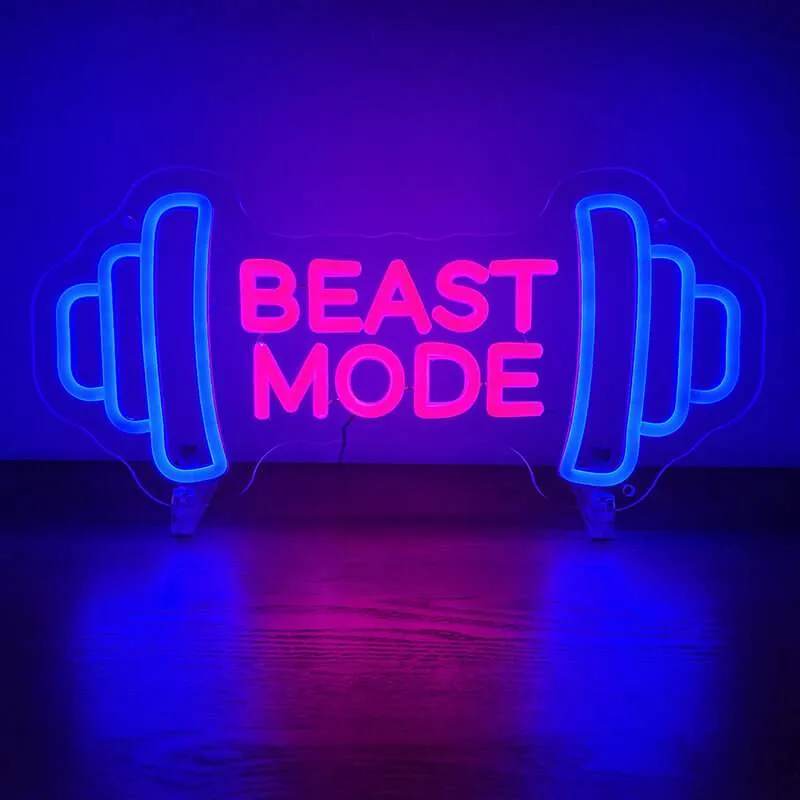Beast Mode Neon LED Schild – USB, dimmbar | Gym & Fitness Wanddeko