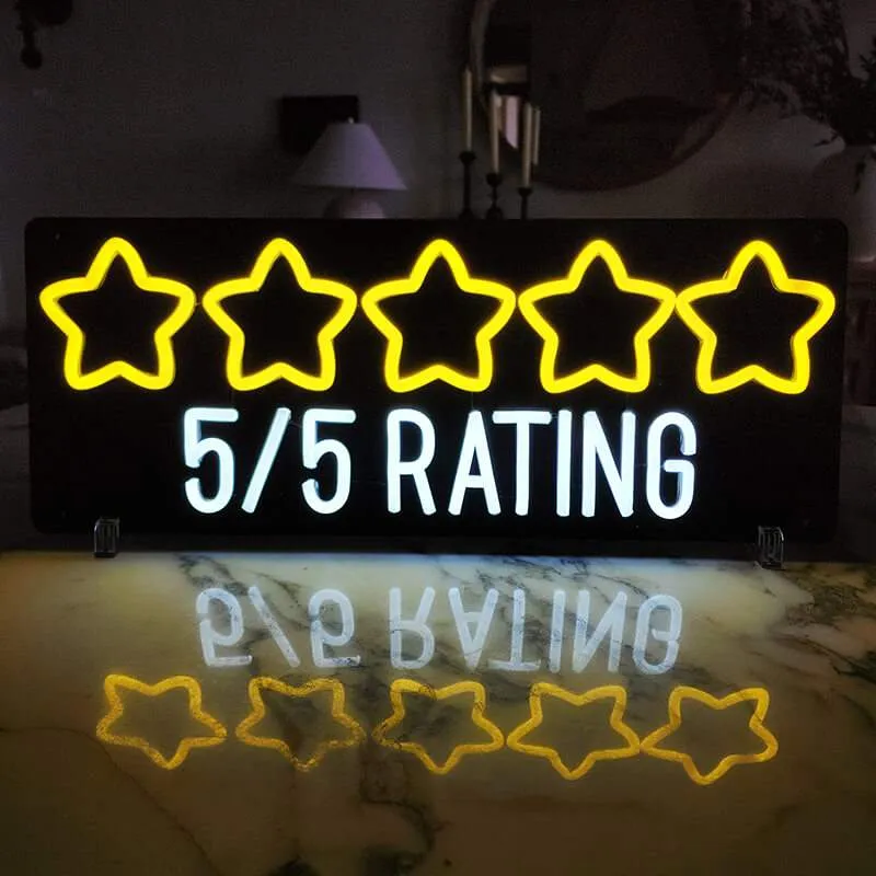 5 Star Rating Neon LED Schild – USB, dimmbar | Restaurant Bewertung Schild