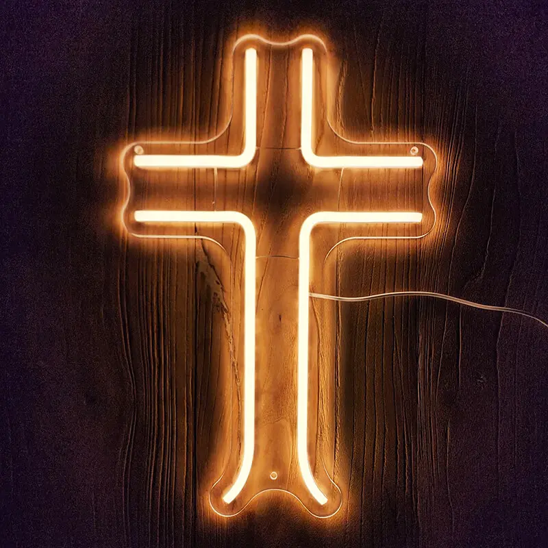 Heiliges Kreuz Neon LED Schild – USB, dimmbar | Kirche Wanddeko