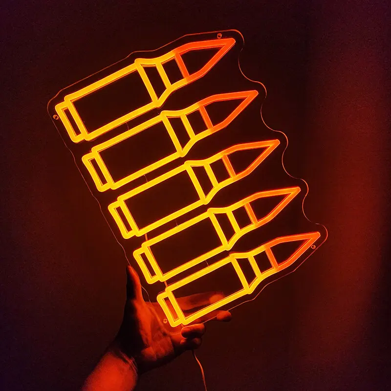 AK47 Patronen Neon LED Schild – USB, dimmbar | Männerhöhle Wanddeko