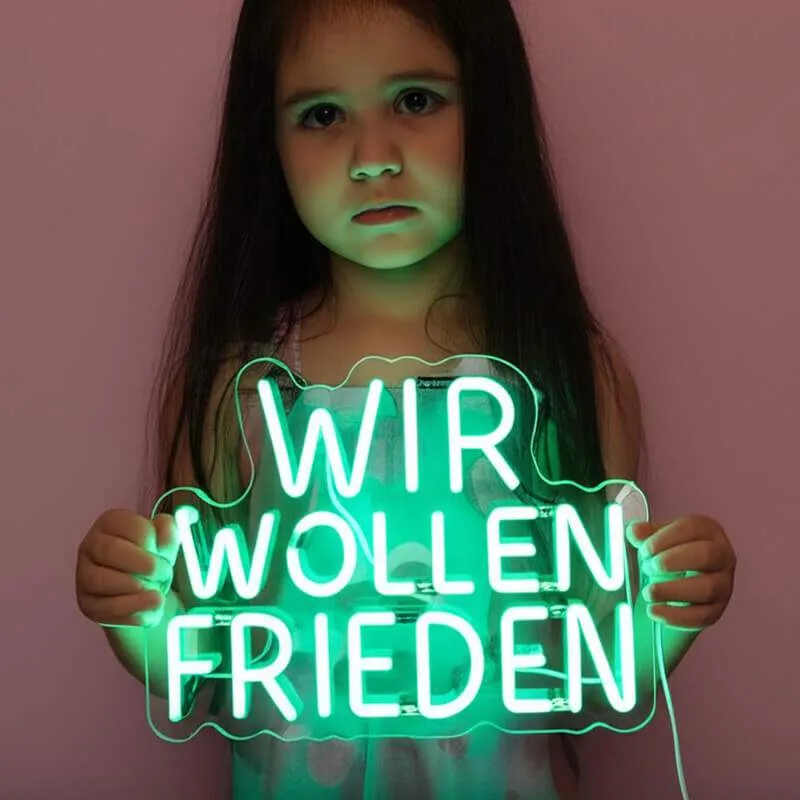 Wir Wollen Frieden Neon LED Schild – USB, dimmbar | Statement Wanddeko