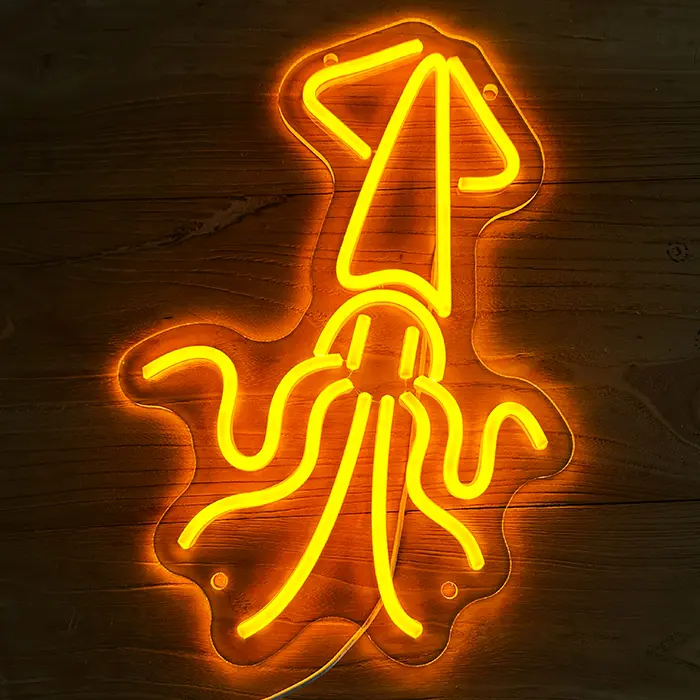 Goldener Tintenfisch Neon LED Schild – USB, dimmbar | Maritim Wanddeko