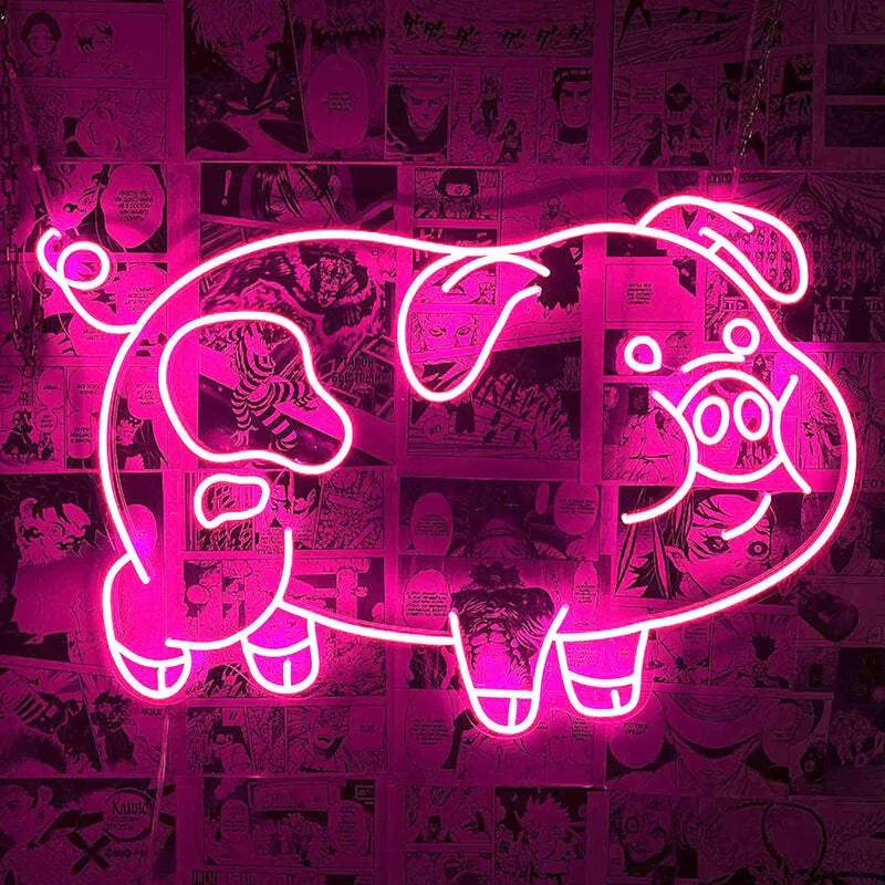 Schweinchen Dick Neon LED Schild – USB, dimmbar | Kinderzimmer Wanddeko