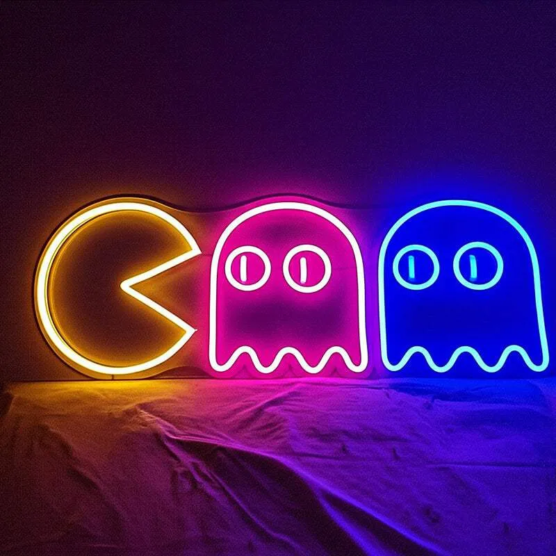 Retro Ghosts Neon LED Schild – USB, dimmbar | Arcade Gaming Wanddeko