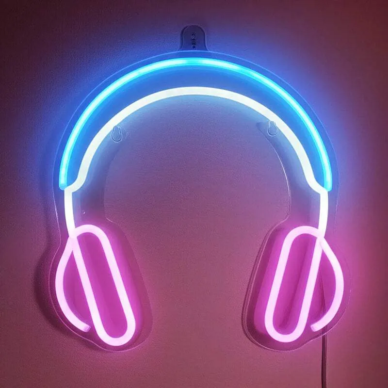 Kopfhörer Neon LED Schild – USB, dimmbar | DJ Studio Wanddeko
