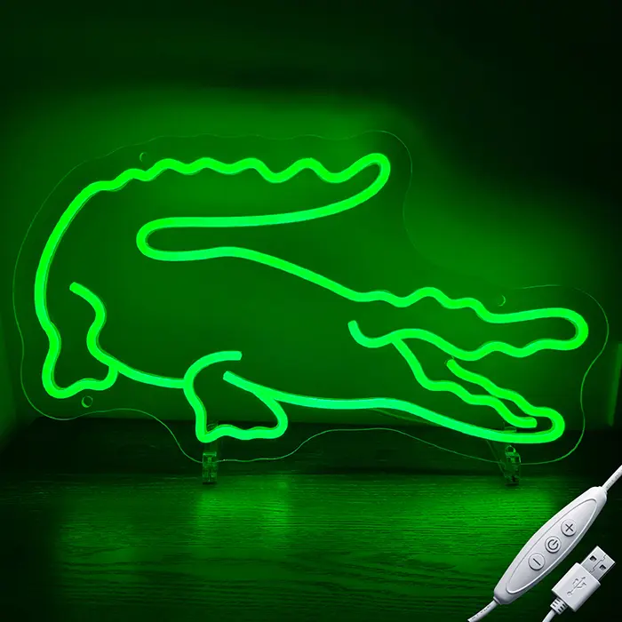 Krokodil Neon LED Schild – USB, dimmbar | Reptilien Wanddeko