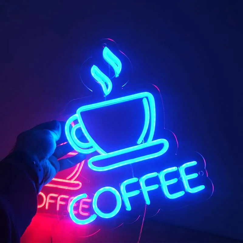 Coffee Tasse Neon LED Schild – USB, dimmbar | Café Wanddeko