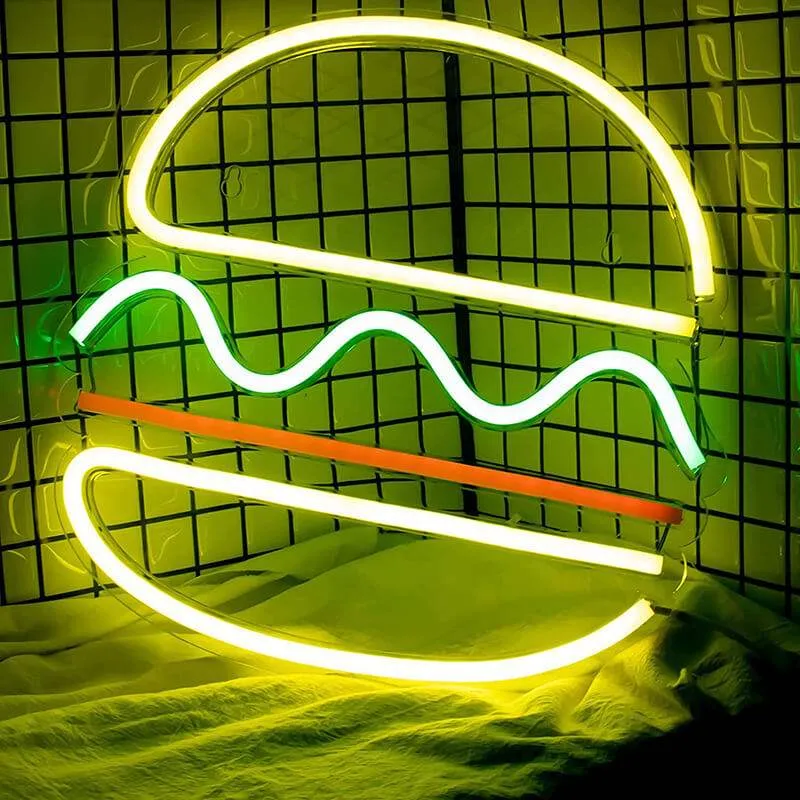 Mini Burger Neon LED Schild – USB, dimmbar | Burger Imbiss Schild