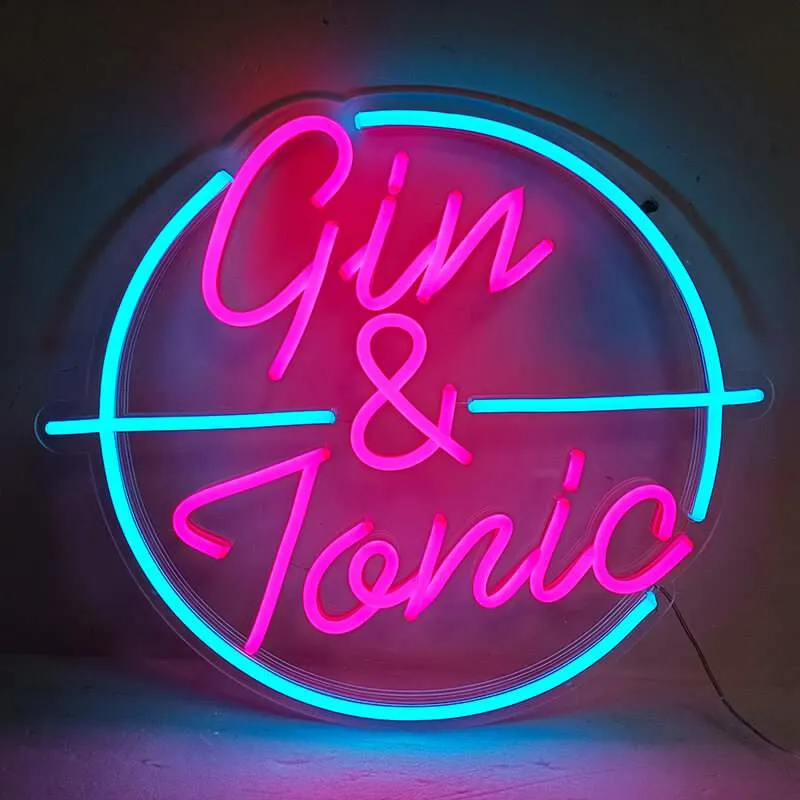 Gin & Tonic Neon LED Schild – USB, dimmbar | Heimbar Wanddeko