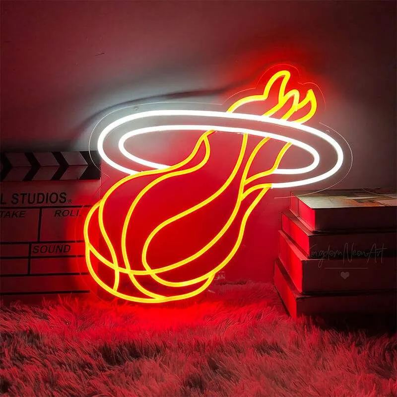 Feuer Basketball Neon LED Schild – USB, dimmbar | Sportzimmer Wanddeko