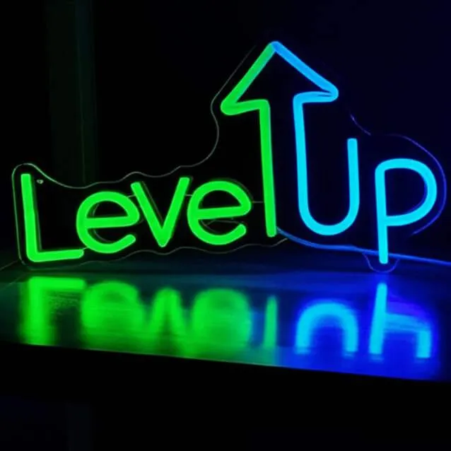 Level Up Neon LED Schild – USB, dimmbar | Gamer Setup Beleuchtung
