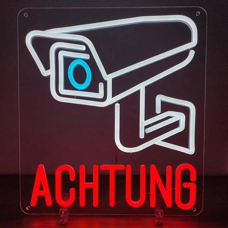 Videoüberwachung Neon LED Schild – USB, dimmbar | Sicherheits Wanddeko