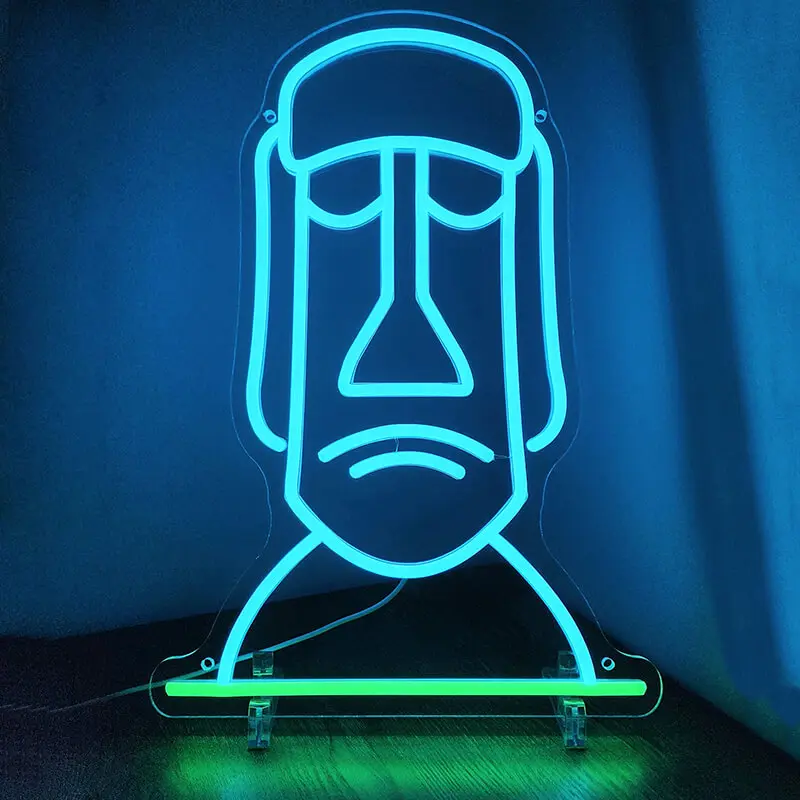 MOAI Statue Neon LED Schild – USB, dimmbar | Pop Kultur Wanddeko