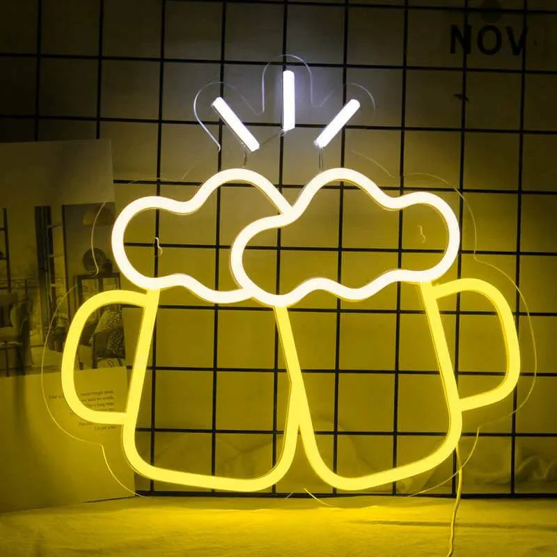 Bier Krüge Neon LED Schild – USB, dimmbar | Oktoberfest Wanddeko
