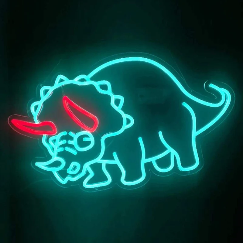 Triceratops Dino Neon LED Schild – USB, dimmbar | Dinosaurier Kinderzimmer Deko