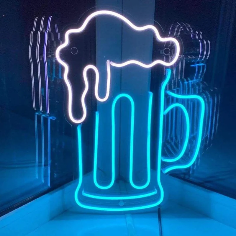 Blauer Bierkrug Neon LED Schild – USB, dimmbar | Heimbar Wanddeko