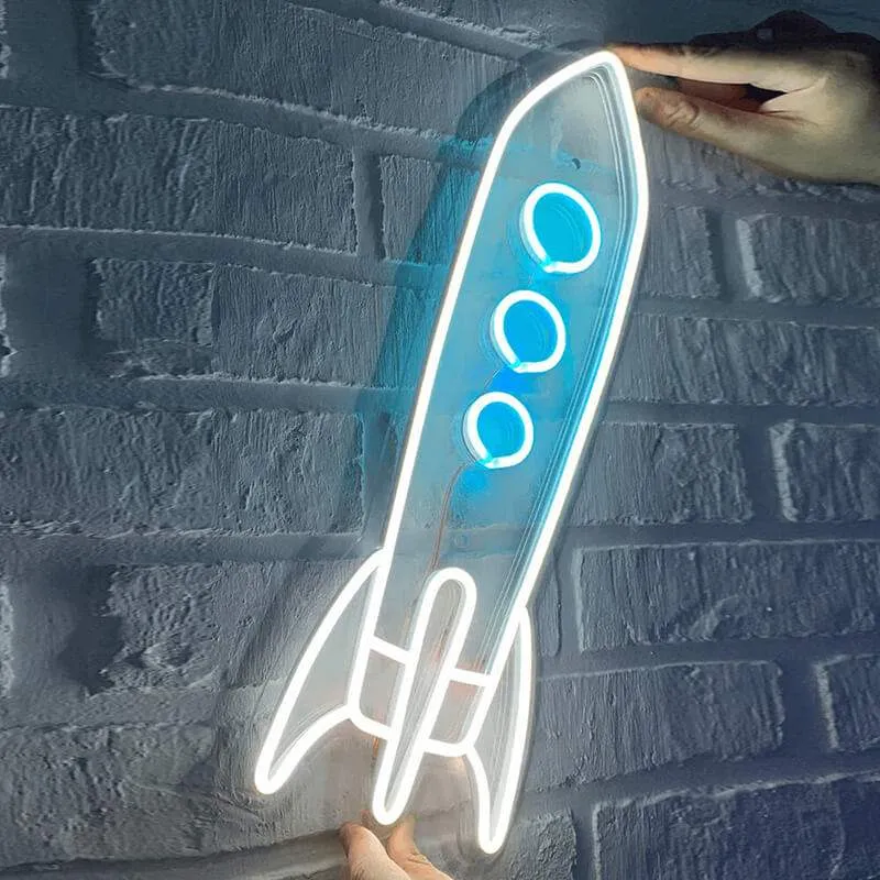 Weltraum Rakete Neon LED Schild – USB, dimmbar | Sci-Fi Kinderzimmer Deko