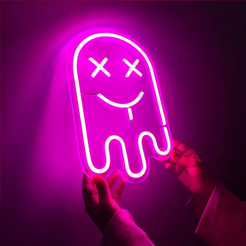Pinker Geist Neon LED Schild – USB, dimmbar | Halloween Kawaii Deko