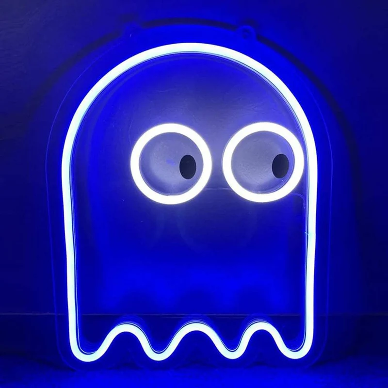Pacman Geist Neon LED Schild – USB, dimmbar | Retro Gaming Wanddeko