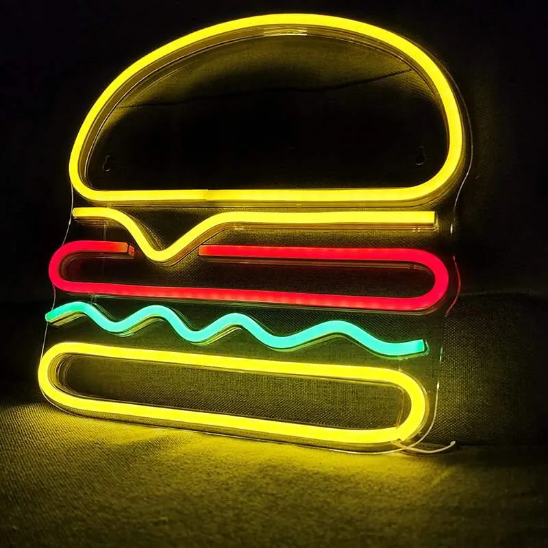 Cheeseburger Neon LED Schild – USB, dimmbar | Burger Restaurant Schild