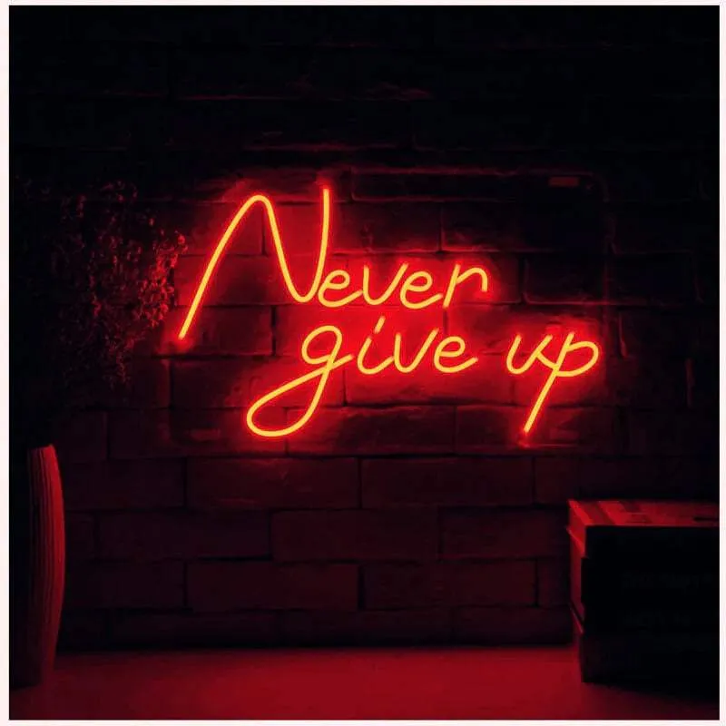 Never Give Up Neon LED Schild – USB, dimmbar | Homegym Wanddeko
