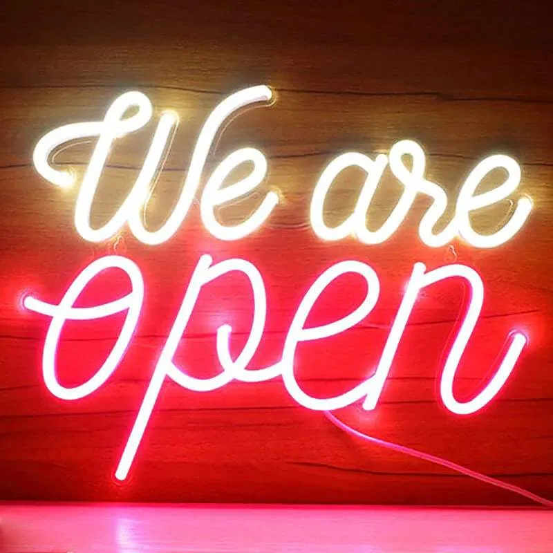 We Are Open Neon LED Schild – USB, dimmbar | Ladengeschäft Schild