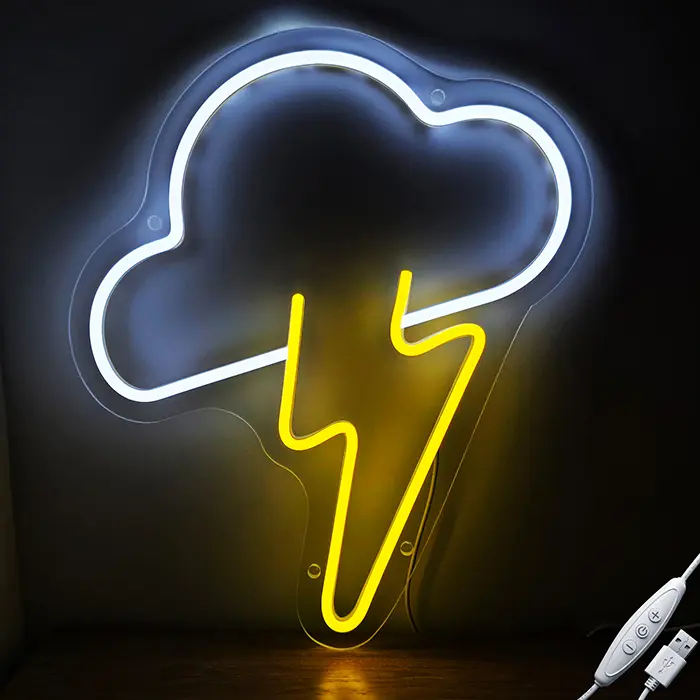 Wolken-Blitz Neon LED Schild – USB, dimmbar | Wetter Wanddeko