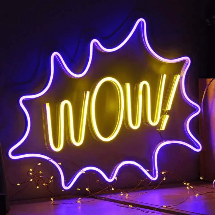 WOW Neon LED Schild – USB, dimmbar | Pop Art Wanddeko