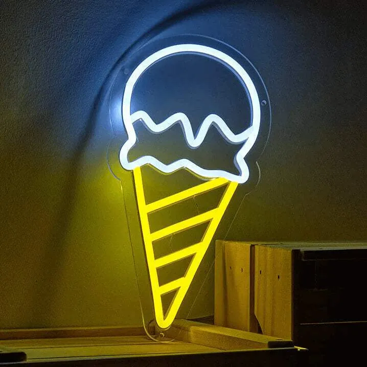 Waffeleis Neon LED Schild – USB, dimmbar | Eisdiele Wanddeko